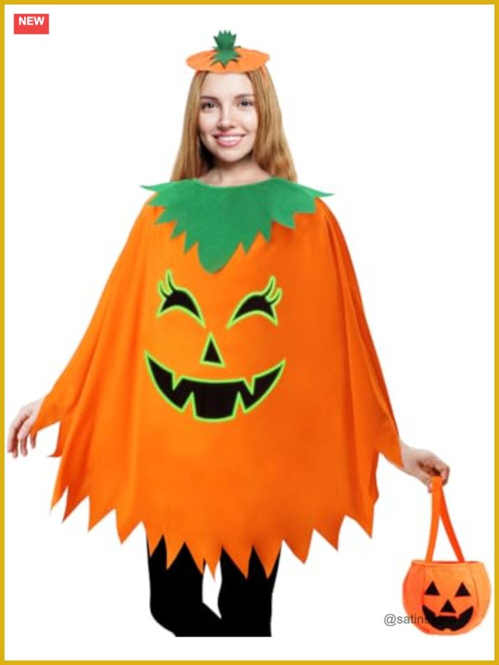 Glow in the Dark Pumpkin Poncho Costume Set with Headband & Handbag